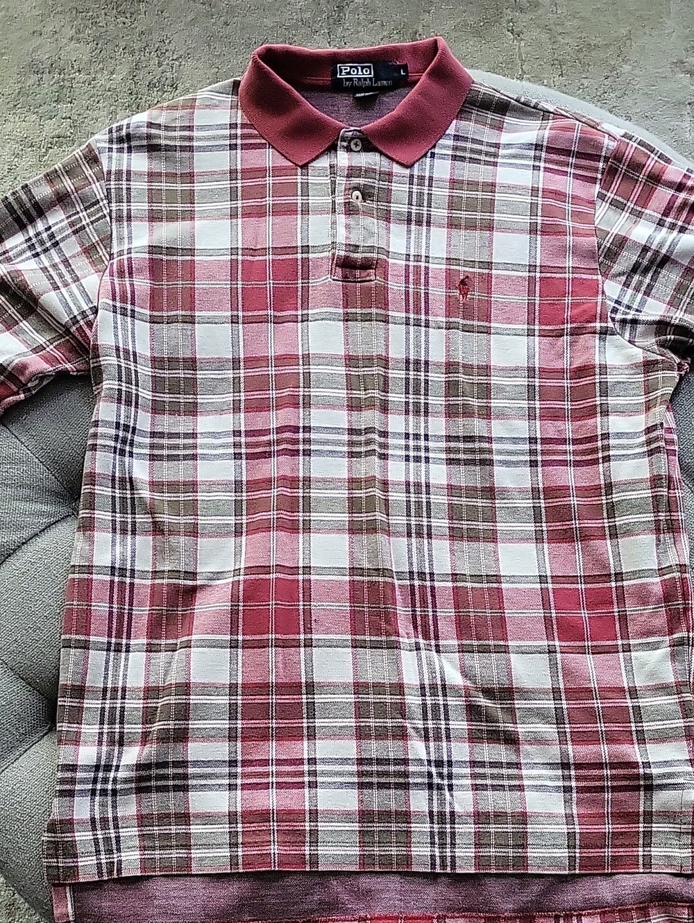 Polo by Ralph Lauren Burgundy and White Plaid Short-Sleeve Polo